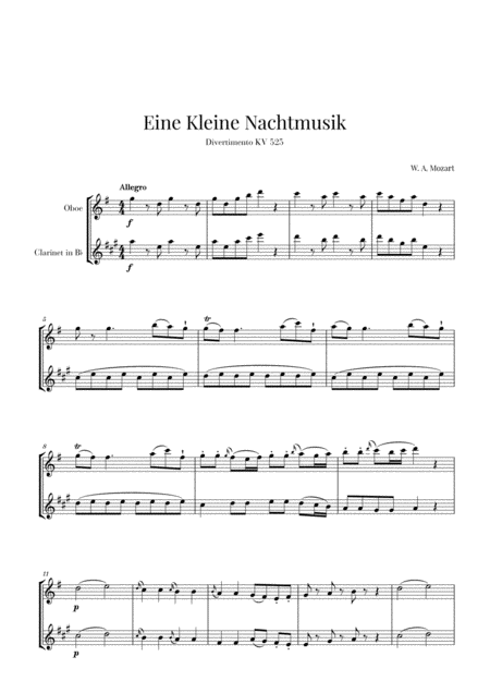 Eine Kleine Nachtmusik For Oboe And Clarinet Sheet Music