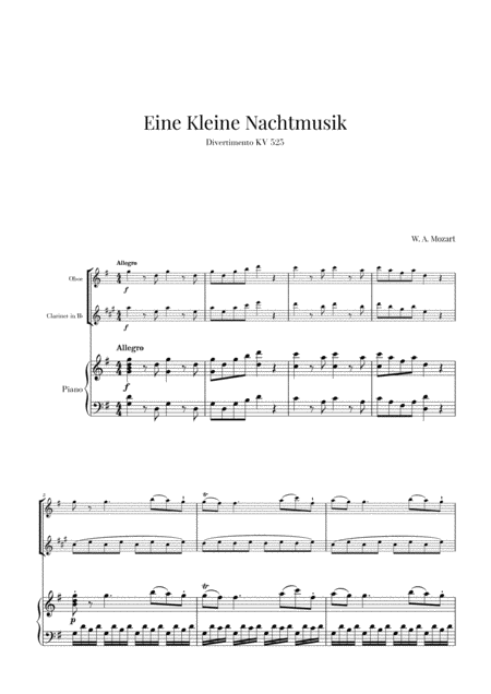 Eine Kleine Nachtmusik For Oboe Clarinet And Piano Sheet Music