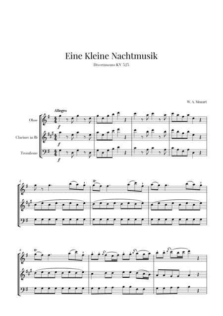 Eine Kleine Nachtmusik For Oboe Clarinet And Trombone Sheet Music