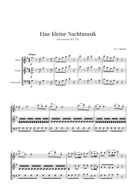 Free Sheet Music Eine Kleine Nachtmusik For Oboe Violin And Cello