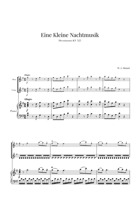 Eine Kleine Nachtmusik For Oboe Violin And Piano Sheet Music