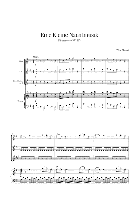 Free Sheet Music Eine Kleine Nachtmusik For Oboe Violin Bass Clarinet And Piano