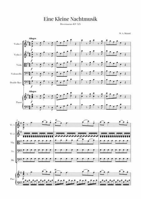 Eine Kleine Nachtmusik For String Quintet And Piano Sheet Music