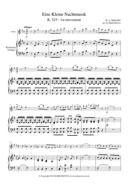 Eine Kleine Nachtmusik For Violin And Piano Keyboard Sheet Music