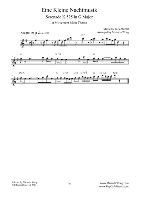 Eine Kleine Nachtmusik From Serenade K 525 In G Lead Sheet Sheet Music