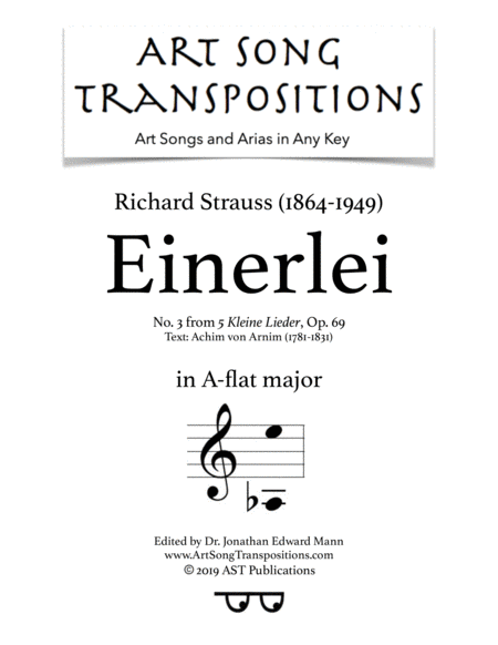 Einerlei Op 69 No 3 A Flat Major Sheet Music