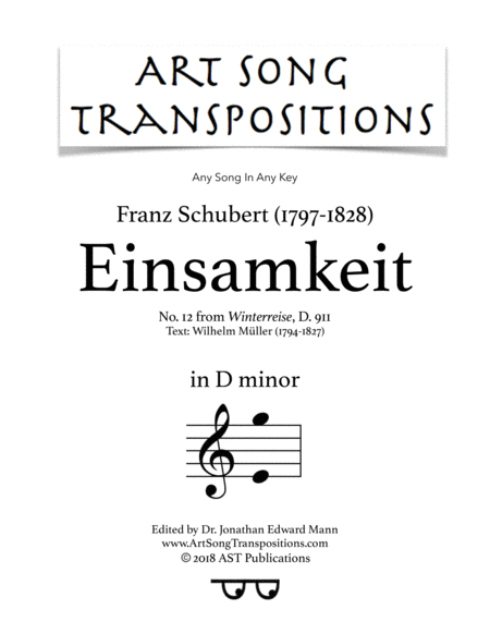 Einsamkeit D 911 D Minor Sheet Music