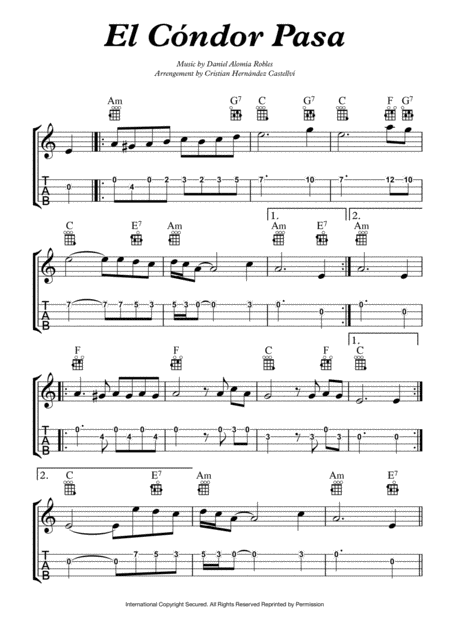 El Cndor Pasa For Ukelele Sheet Music