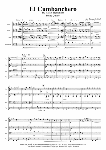 El Cumbanchero Samba String Quartet Sheet Music