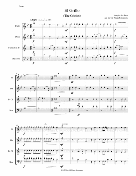 Free Sheet Music El Grillo The Cricket With Decorations For Wind Quartet