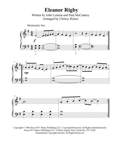 Eleanor Rigby Beginner Big Note Piano Sheet Music