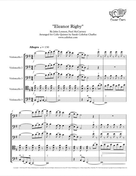 Eleanor Rigby Cello Quintet Beatles Arr Cellobat Recording Available Sheet Music