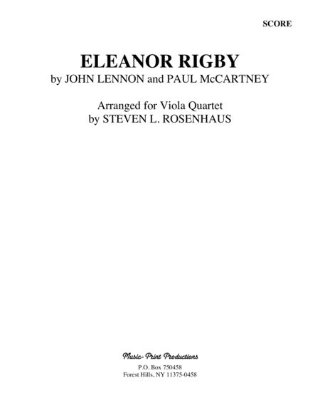 Eleanor Rigby For Viola Quartet Sheet Music