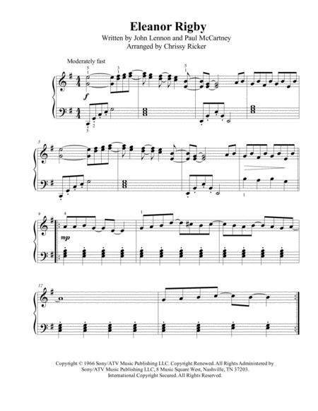 Eleanor Rigby Intermediate Piano Sheet Music