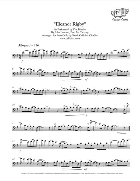 Eleanor Rigby Solo Cello The Beatles Arr Cellobat Sheet Music