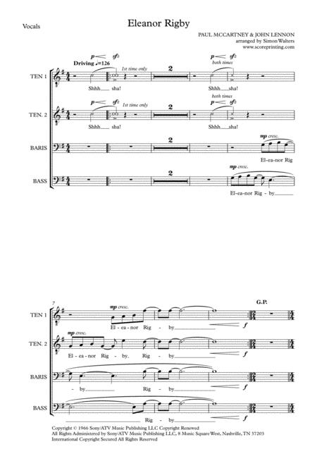 Eleanor Rigby Ttbb Piano A Powerhouse Arrangement Sheet Music