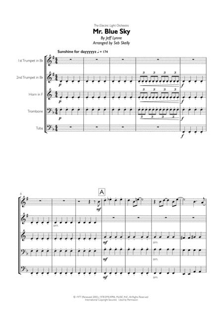 Electric Light Orchestra Mr Blue Sky For Brass Quintet Sheet Music