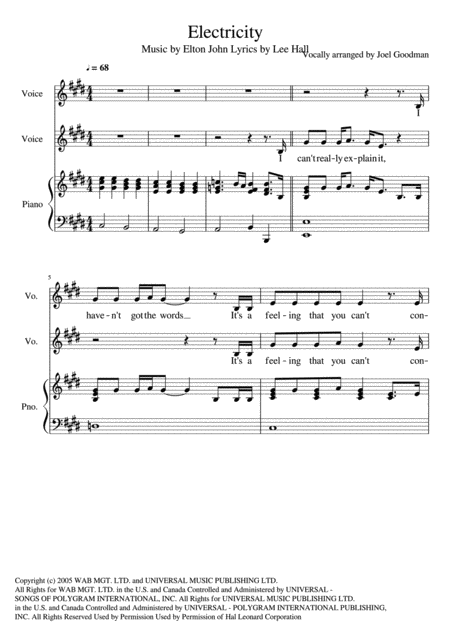 Electricity From The Billy Elliot Vocal Duet Sheet Music