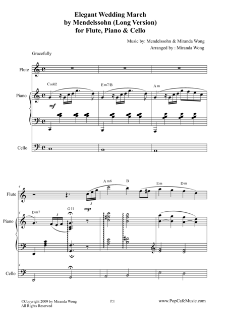 Free Sheet Music Elegant Wedding March Long Version For Flute Piano Cello