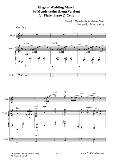 Elegant Wedding March Long Version For Flute Piano Cello Sheet Music