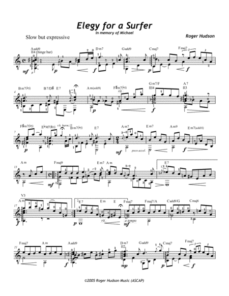 Elegy For A Surfer Sheet Music