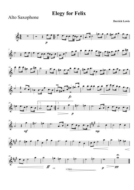 Free Sheet Music Elegy For Felix Alto Sax Piano