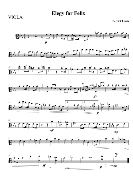 Free Sheet Music Elegy For Felix Viola Piano