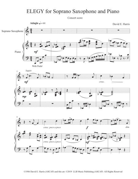 Elegy For Soprano Saxophone And Piano Sheet Music