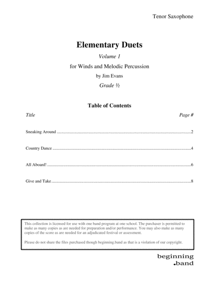 Elementary Duets Volume 1 For Tenor Saxophone Sheet Music