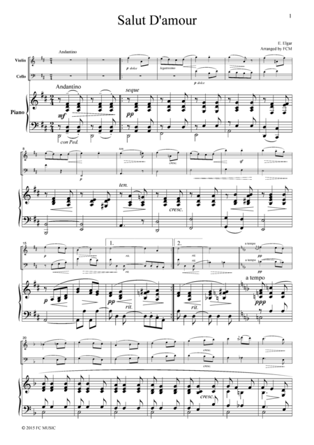 Elgar Salut D Amour For Piano Trio Pe001 Sheet Music