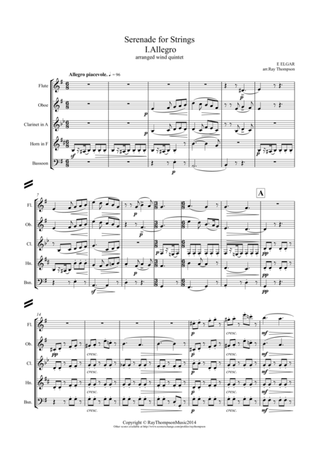 Elgar Serenade For Strings Op 20 Mvt 1 Allegro Wind Quintet Sheet Music