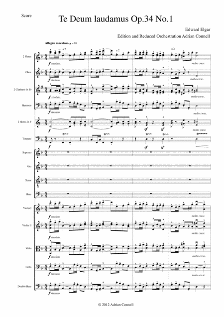 Elgar Te Deum Reduced Orchestration Full Score Sheet Music