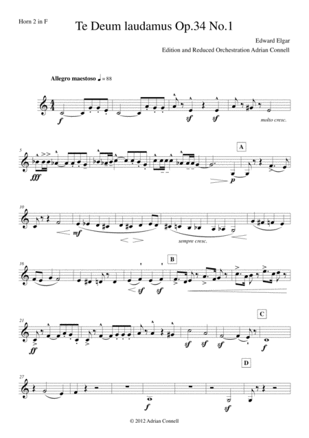 Free Sheet Music Elgar Te Deum Reduced Orchestration Horn 2