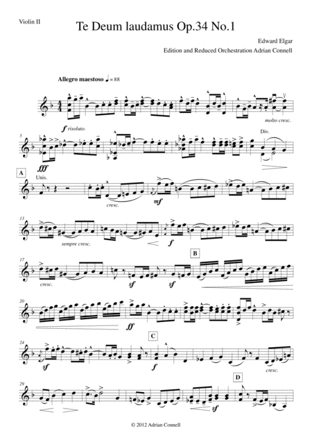 Free Sheet Music Elgar Te Deum Reduced Orchestration Violin 2