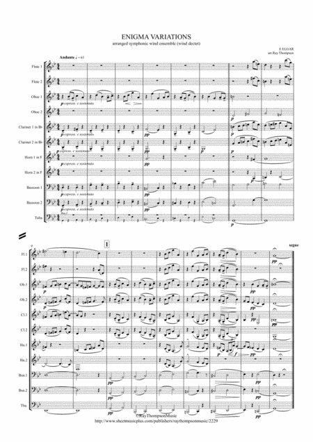 Free Sheet Music Elgar Theme And 10 Variations Including Nimrod From Enigma Variations Op 36 Wind Dectet And Bass