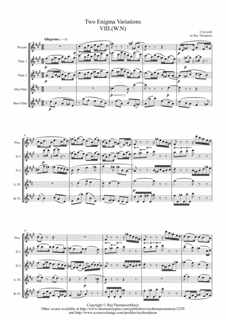 Elgar Variations Viii W N And Ix Nimrod From Enigma Variations Op 36 Flute Quintet Sheet Music