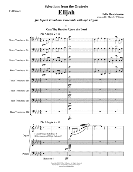 Elijah Selections For 8 Part Trombone Ensemble And Optional Organ Sheet Music