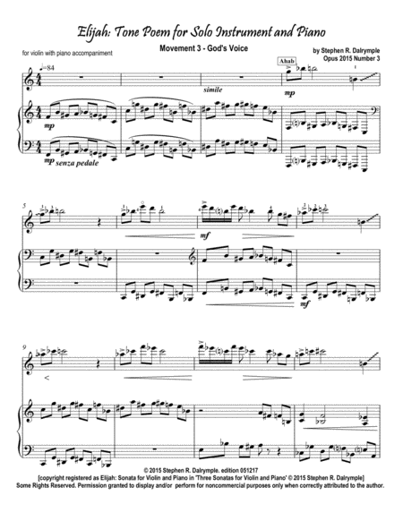 Elijah Tone Poem For Instrumental Solo Violin Movement 3 Gods Voice Sheet Music