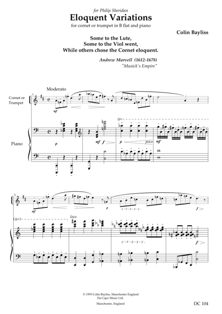 Eloquent Variations For Trumpet Or Cornet And Piano Sheet Music