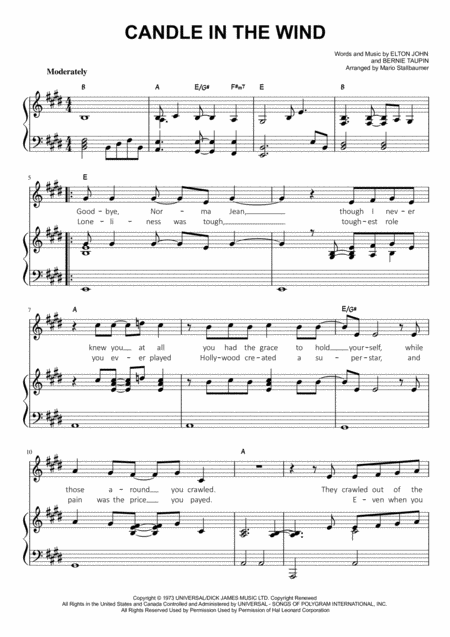 Elton John Candle In The Wind Sheet Music