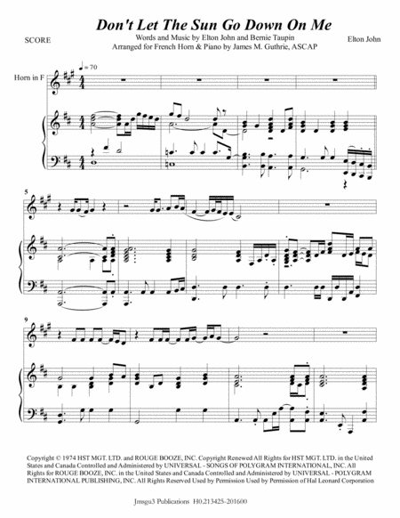 Free Sheet Music Elton John Dont Let The Sun Go Down On Me For French Horn Piano