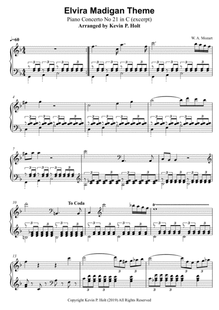 Elvira Madigan Theme Piano Concerto No 21 In C By Mozart Sheet Music