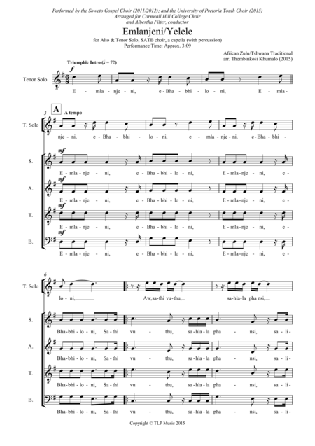 Free Sheet Music Emlanjeni Yelele