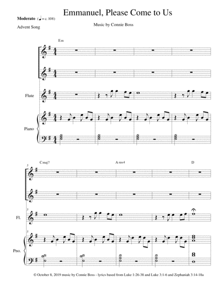 Free Sheet Music Emmanuel Please Come To Us Vocal Duet Flute Piano