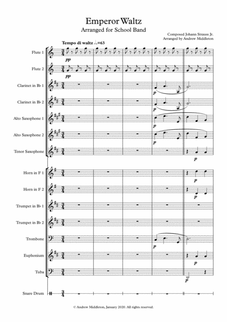 Emperor Waltz Arranged For School Band Sheet Music