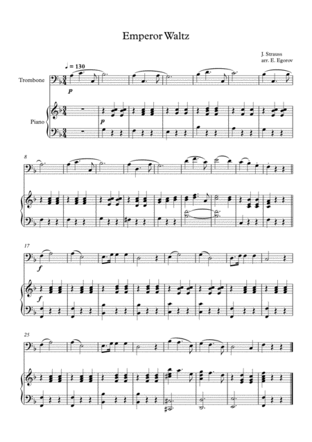 Emperor Waltz Johann Strauss Jr For Trombone Piano Sheet Music