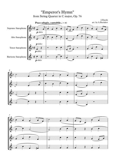 Emperors Hymn From String Quartet In C Major Op 76 Satb Sheet Music