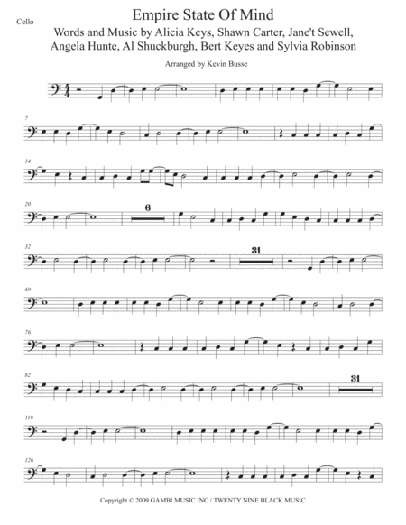 Free Sheet Music Empire State Of Mind Easy Key Of C Cello