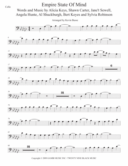 Empire State Of Mind Original Key Cello Sheet Music