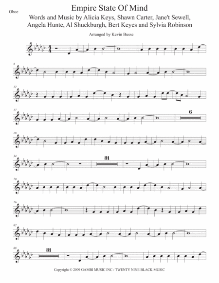 Empire State Of Mind Original Key Oboe Sheet Music